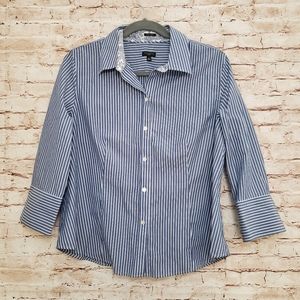 Talbots Sz 16P Blue White Striped Button Down EUC